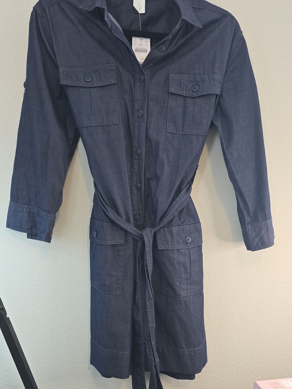 J. Crew Navy Utility Shirt Dress with Tie Belt